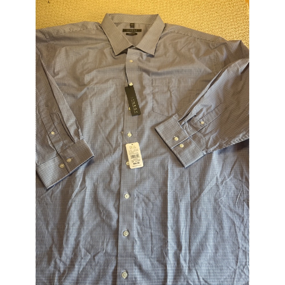 Synrgy Performance Dress Shirt Navy White Check 22 34/35 DXL Big Tall Stretch